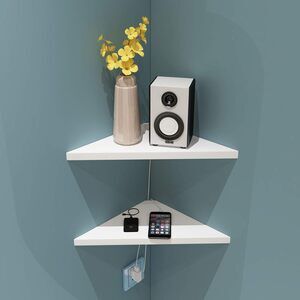 evron Corner Mounted Shelves 2 Sets of 2 Shelves White‎ Plastic Wood Grain